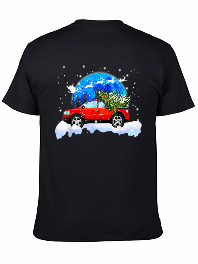 Red Truck Pick Up Christmas Tree Lightweight Cotton T-Shirt – Daily Comfort Graphic Shirt
