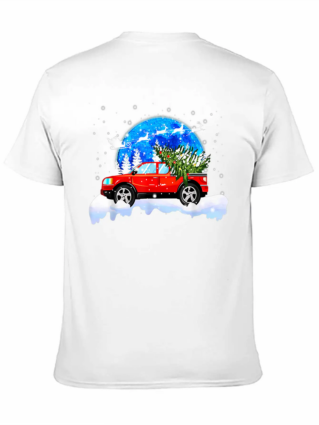 Red Truck Pick Up Christmas Tree Lightweight Cotton T-Shirt – Daily Comfort Graphic Shirt