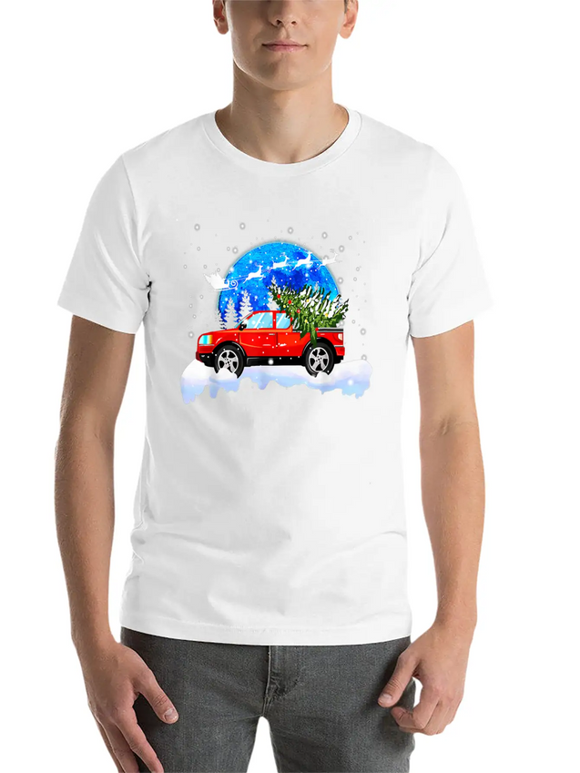 Red Truck Pick Up Christmas Tree Lightweight Cotton T-Shirt – Daily Comfort Graphic Shirt