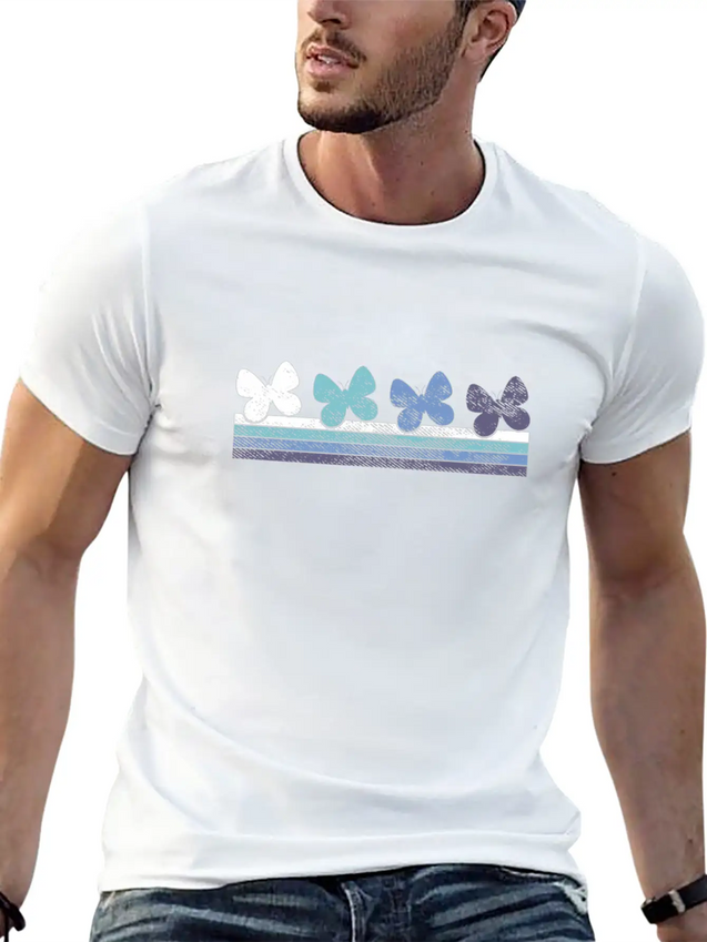 Retro Butterfly Gradient Lightweight Cotton T-Shirt – Daily Comfort Graphic Shirt