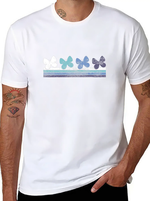 Retro Butterfly Gradient Lightweight Cotton T-Shirt – Daily Comfort Graphic Shirt