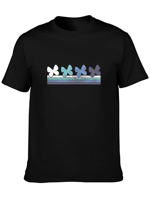 Retro Butterfly Gradient Lightweight Cotton T-Shirt – Daily Comfort Graphic Shirt