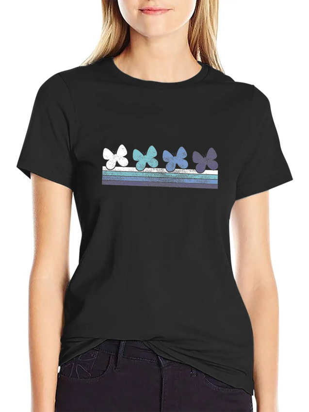 Retro Butterfly Gradient Lightweight Cotton T-Shirt – Daily Comfort Graphic Shirt