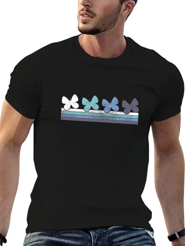 Retro Butterfly Gradient Lightweight Cotton T-Shirt – Daily Comfort Graphic Shirt