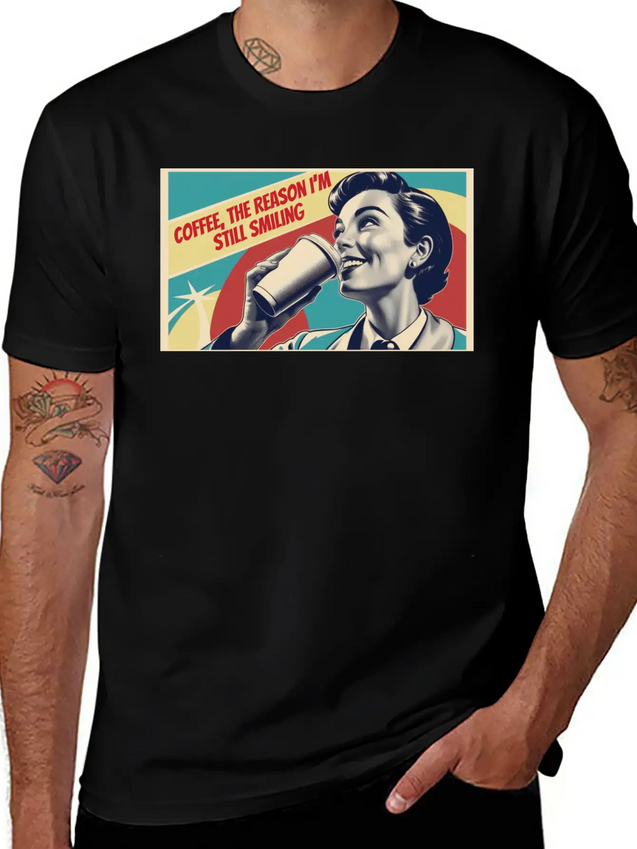 Retro Coffee The Reason I'm Smiling Lightweight Cotton T-Shirt – Daily Comfort Graphic Shirt