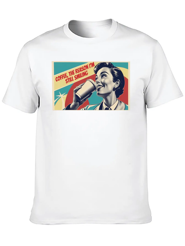 Retro Coffee The Reason I'm Smiling Lightweight Cotton T-Shirt – Daily Comfort Graphic Shirt