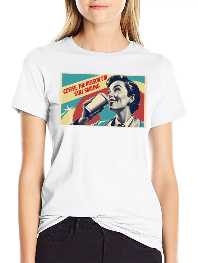 Retro Coffee The Reason I'm Smiling Lightweight Cotton T-Shirt – Daily Comfort Graphic Shirt