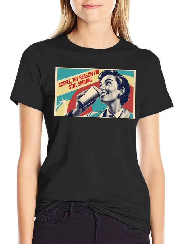Retro Coffee The Reason I'm Smiling Lightweight Cotton T-Shirt – Daily Comfort Graphic Shirt