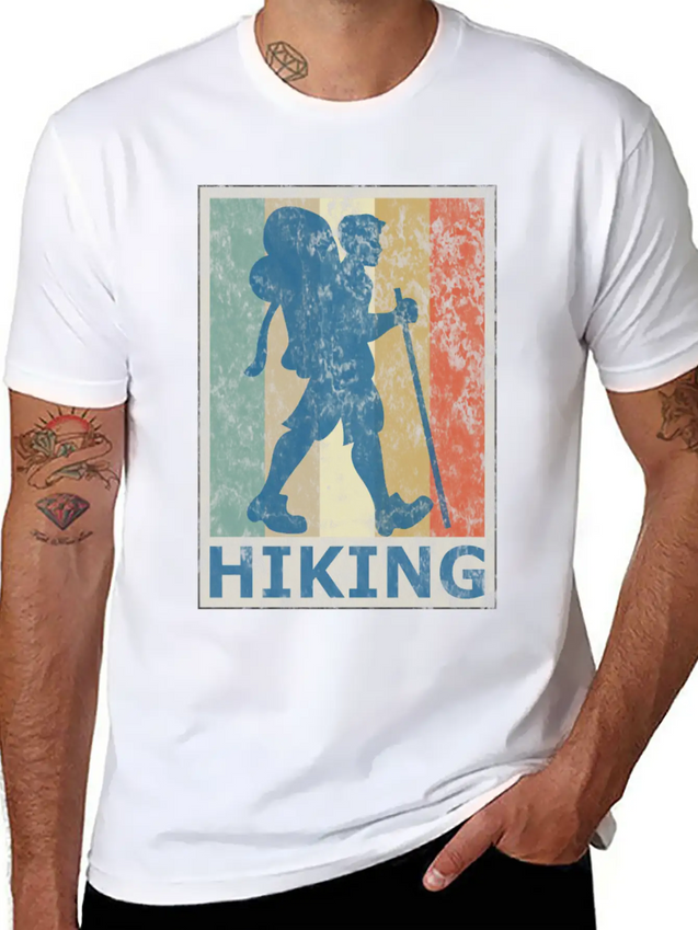 Retro Vintage Style Hiking Hike Wander Walk Tramp Lightweight Cotton T-Shirt – Daily Comfort Graphic Shirt