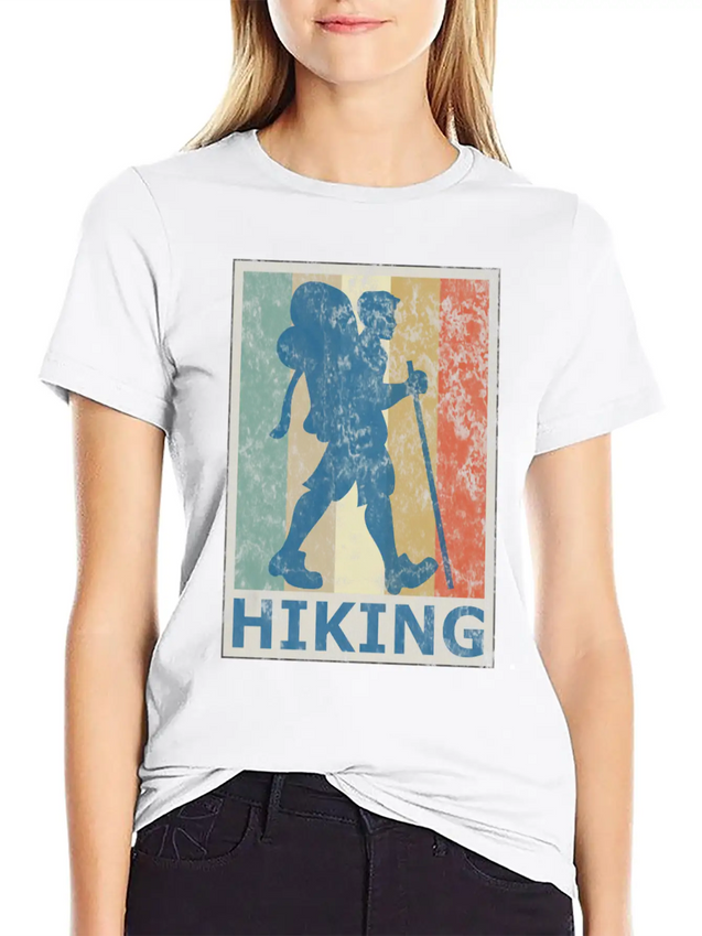 Retro Vintage Style Hiking Hike Wander Walk Tramp Lightweight Cotton T-Shirt – Daily Comfort Graphic Shirt