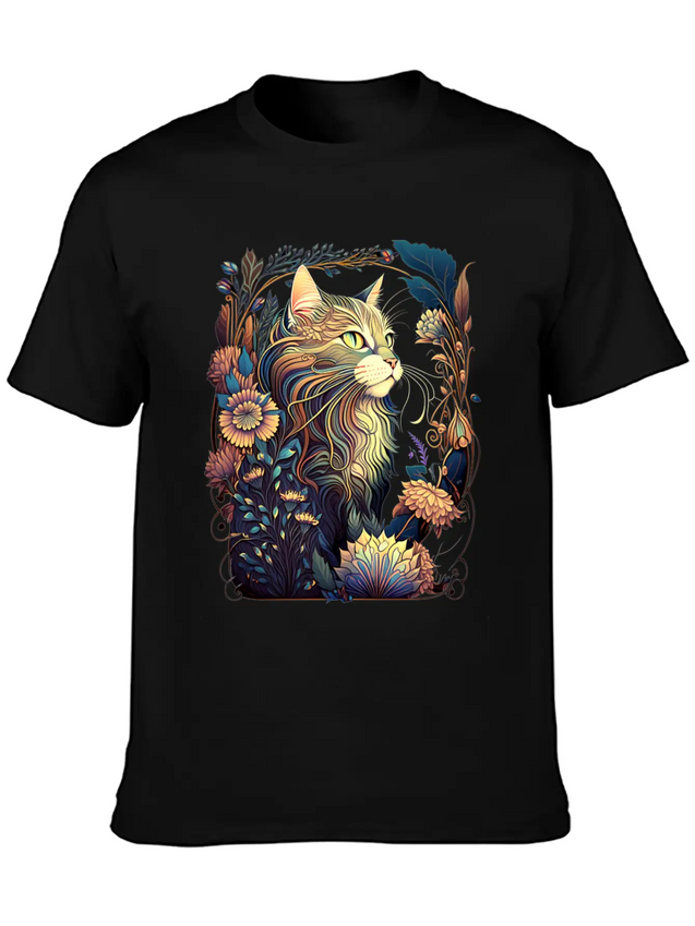 Roaring 20s Cats Art Nouveau Lightweight Cotton T-Shirt – Daily Comfort Graphic Shirt