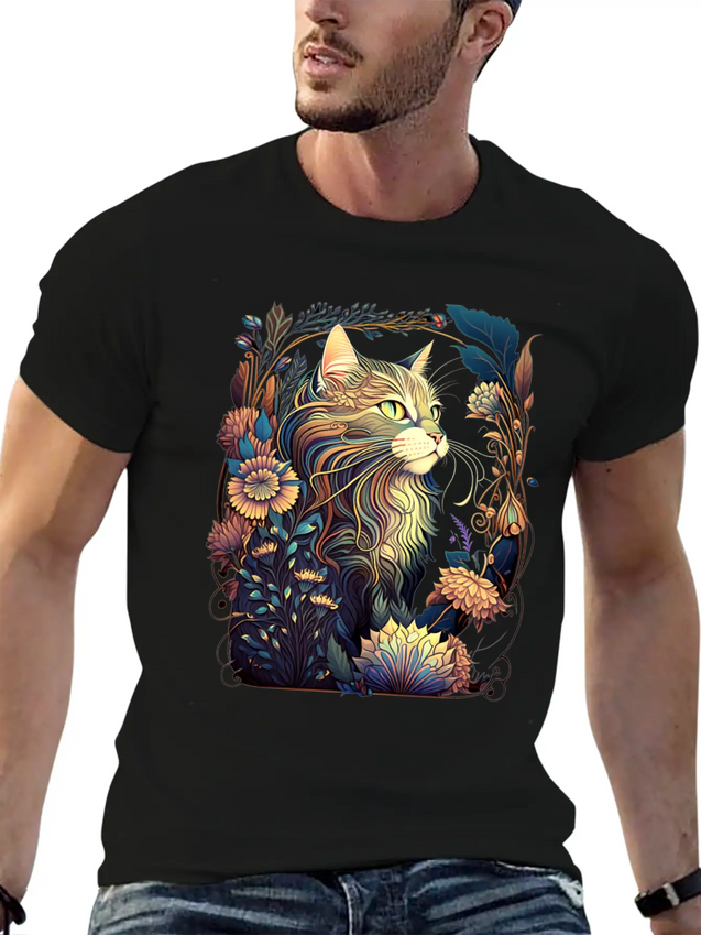 Roaring 20s Cats Art Nouveau Lightweight Cotton T-Shirt – Daily Comfort Graphic Shirt
