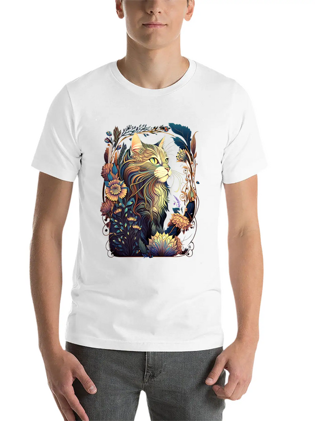 Roaring 20s Cats Art Nouveau Lightweight Cotton T-Shirt – Daily Comfort Graphic Shirt