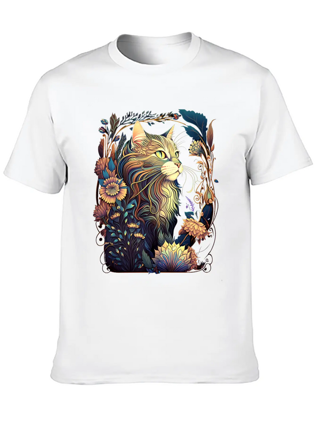 Roaring 20s Cats Art Nouveau Lightweight Cotton T-Shirt – Daily Comfort Graphic Shirt