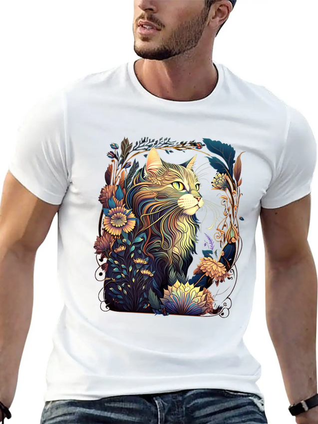Roaring 20s Cats Art Nouveau Lightweight Cotton T-Shirt – Daily Comfort Graphic Shirt