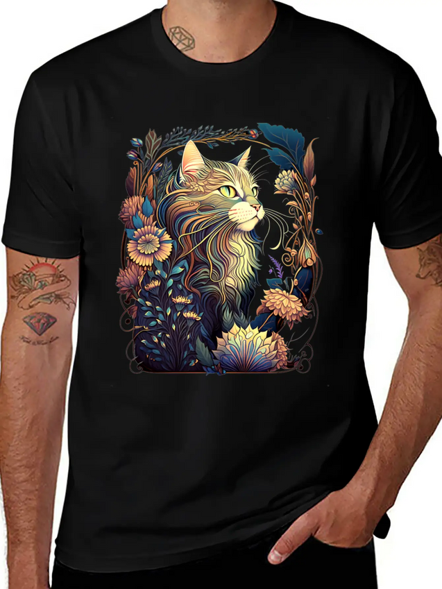 Roaring 20s Cats Art Nouveau Lightweight Cotton T-Shirt – Daily Comfort Graphic Shirt