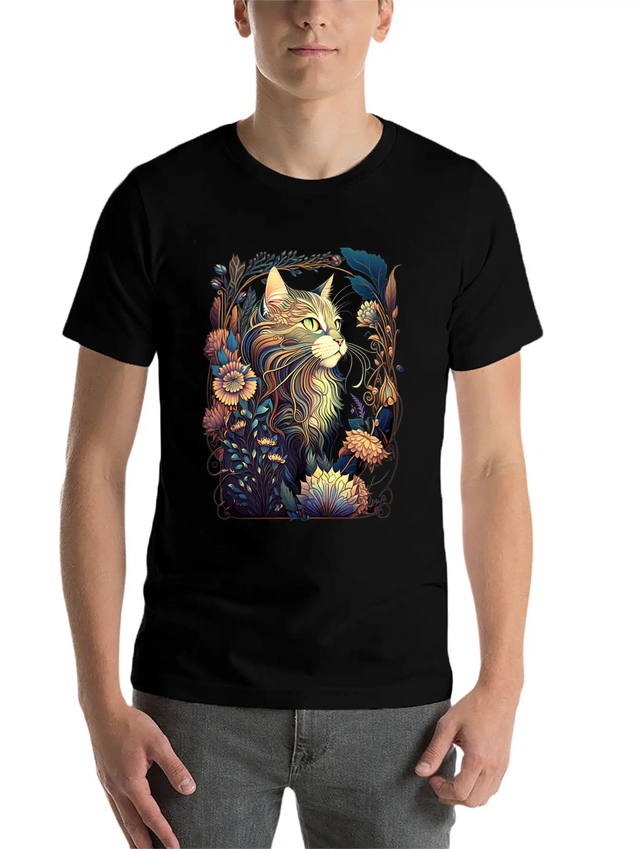 Roaring 20s Cats Art Nouveau Lightweight Cotton T-Shirt – Daily Comfort Graphic Shirt