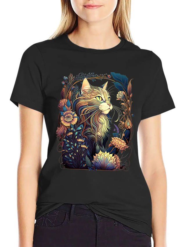 Roaring 20s Cats Art Nouveau Lightweight Cotton T-Shirt – Daily Comfort Graphic Shirt