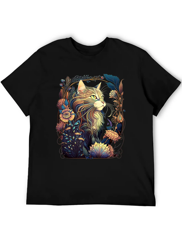 Roaring 20s Cats Art Nouveau Lightweight Cotton T-Shirt – Daily Comfort Graphic Shirt
