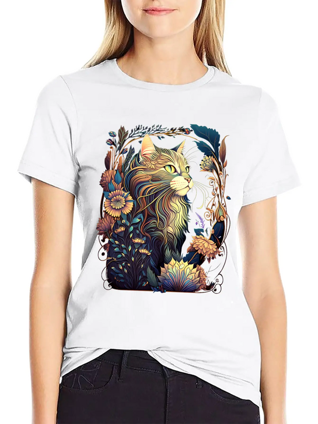 Roaring 20s Cats Art Nouveau Lightweight Cotton T-Shirt – Daily Comfort Graphic Shirt