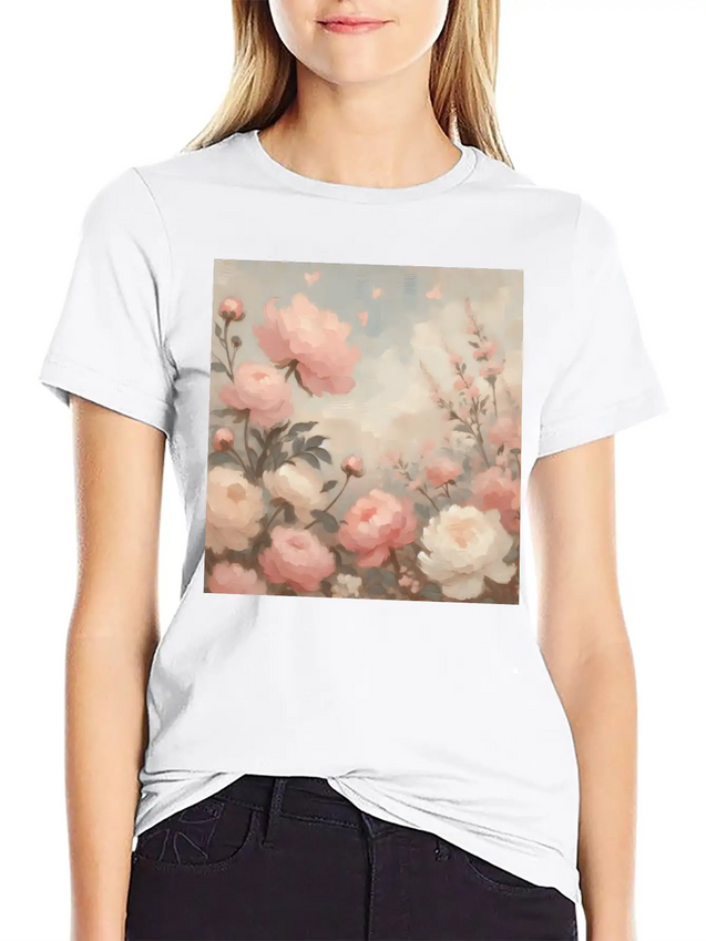 Romantic Pastel Valentine Bouquet Lightweight Cotton T-Shirt – Daily Comfort Graphic Shirt