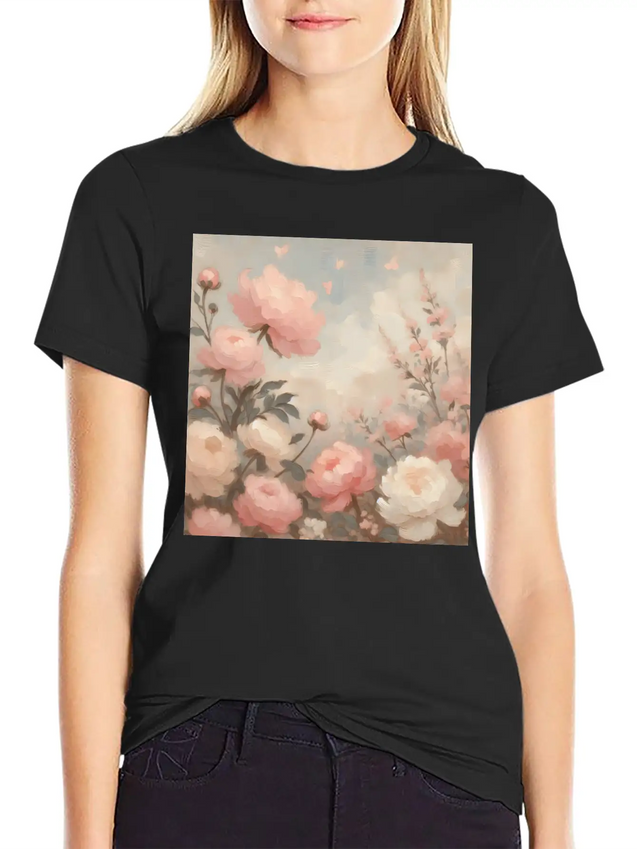 Romantic Pastel Valentine Bouquet Lightweight Cotton T-Shirt – Daily Comfort Graphic Shirt