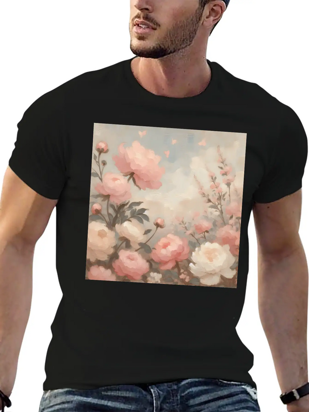 Romantic Pastel Valentine Bouquet Lightweight Cotton T-Shirt – Daily Comfort Graphic Shirt