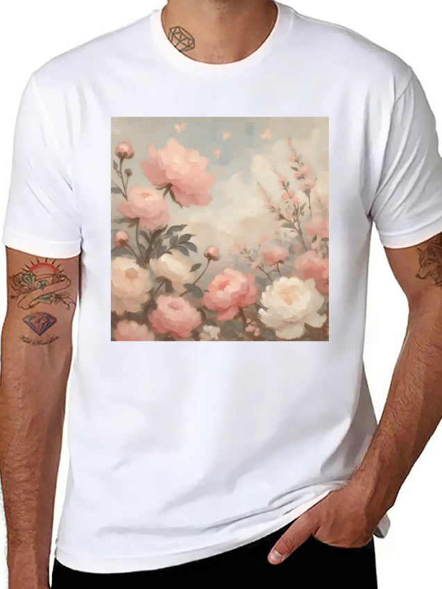 Romantic Pastel Valentine Bouquet Lightweight Cotton T-Shirt – Daily Comfort Graphic Shirt
