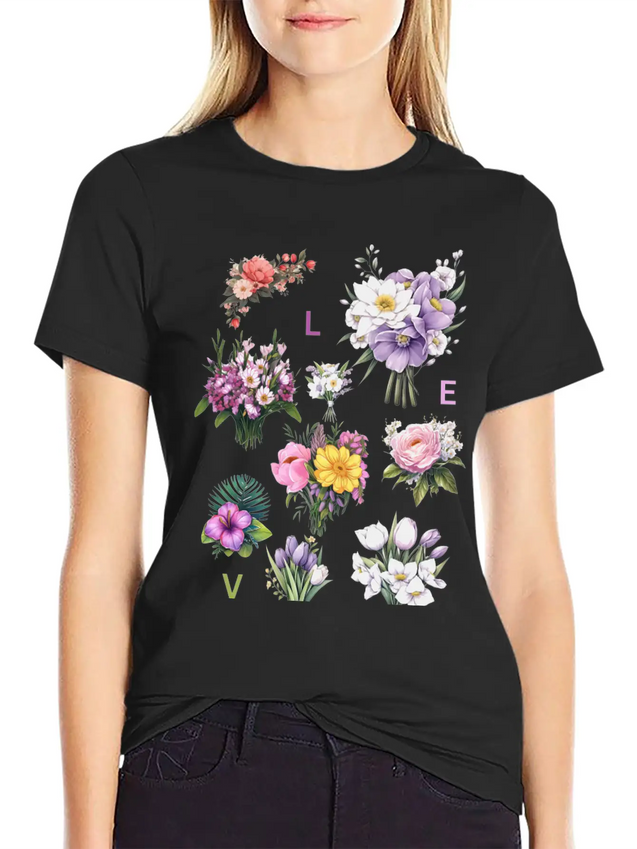 Romantic Petals Lightweight Cotton T-Shirt – Daily Comfort Graphic Shirt