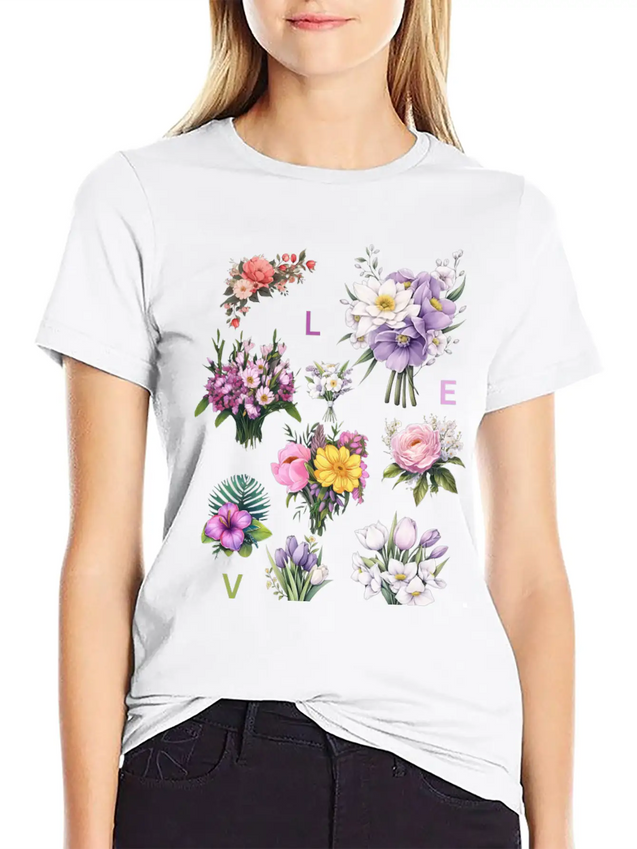Romantic Petals Lightweight Cotton T-Shirt – Daily Comfort Graphic Shirt