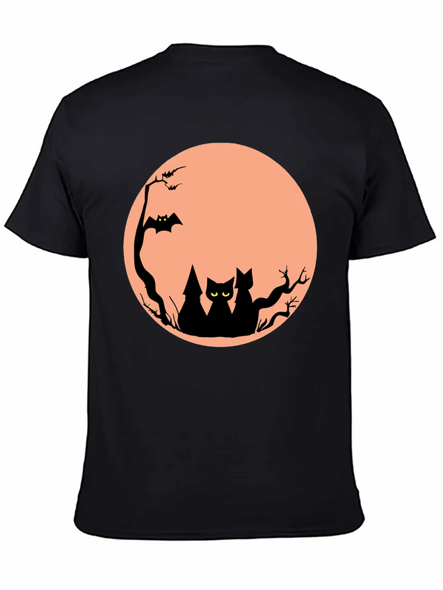 Sad Cat Halloween Vector Lightweight Cotton T-Shirt – Daily Comfort Graphic Shirt