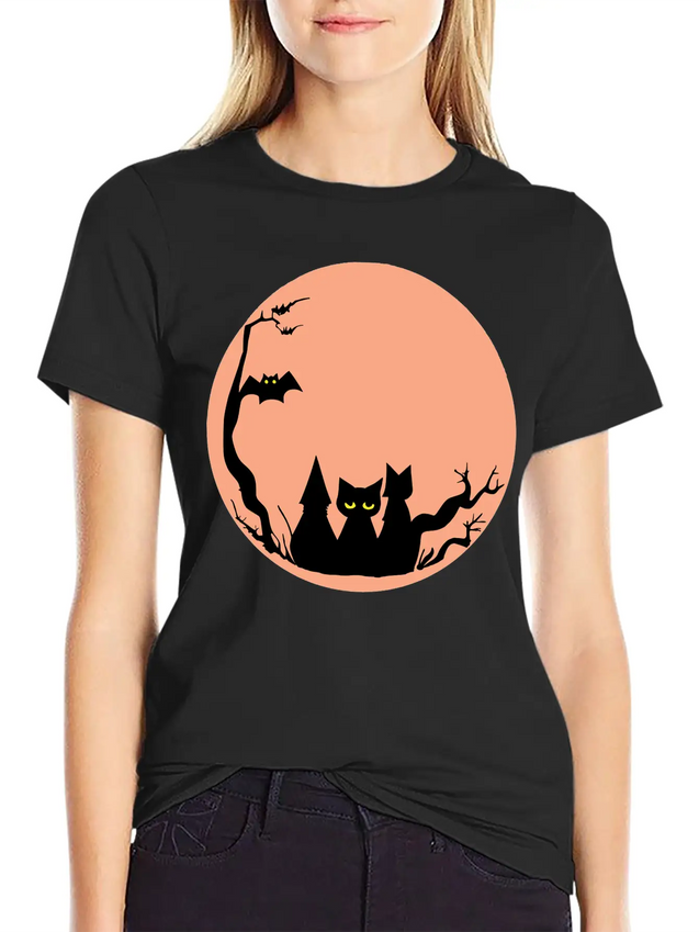 Sad Cat Halloween Vector Lightweight Cotton T-Shirt – Daily Comfort Graphic Shirt