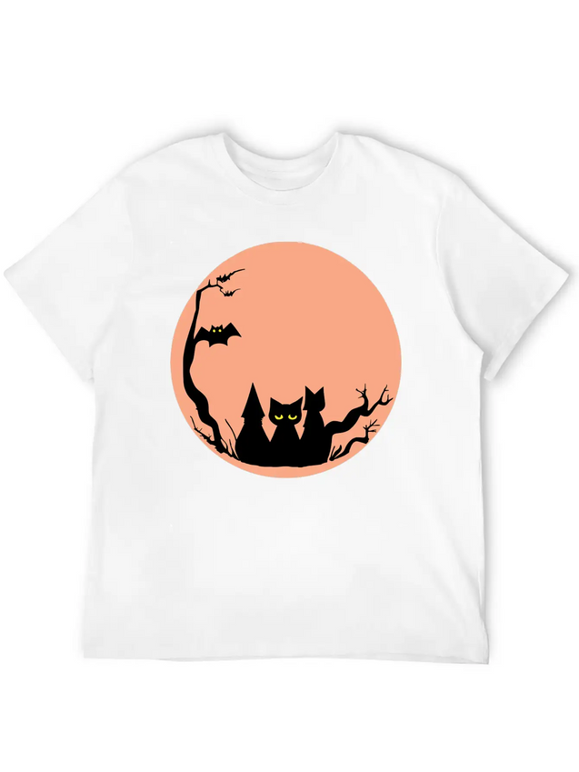 Sad Cat Halloween Vector Lightweight Cotton T-Shirt – Daily Comfort Graphic Shirt
