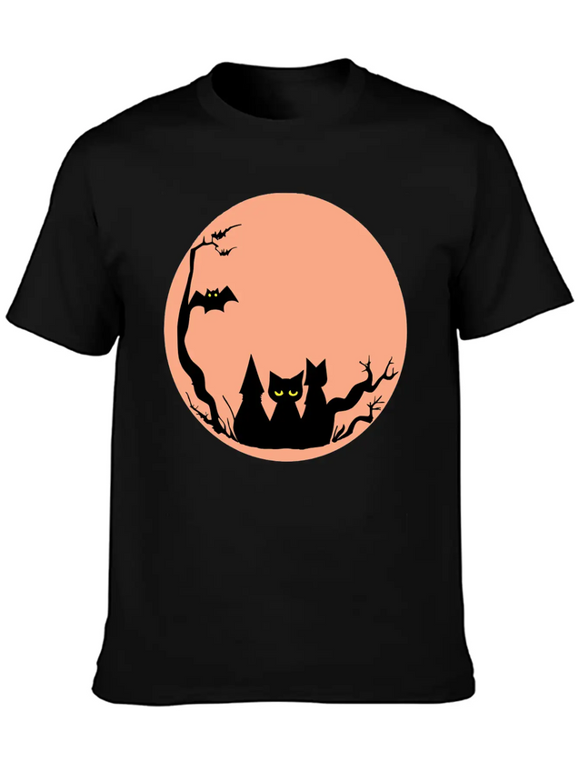 Sad Cat Halloween Vector Lightweight Cotton T-Shirt – Daily Comfort Graphic Shirt