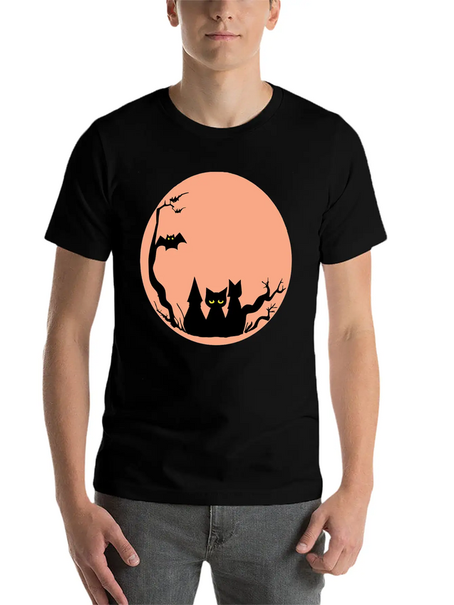 Sad Cat Halloween Vector Lightweight Cotton T-Shirt – Daily Comfort Graphic Shirt