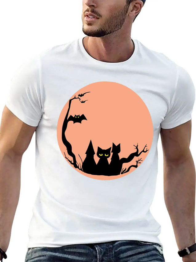 Sad Cat Halloween Vector Lightweight Cotton T-Shirt – Daily Comfort Graphic Shirt