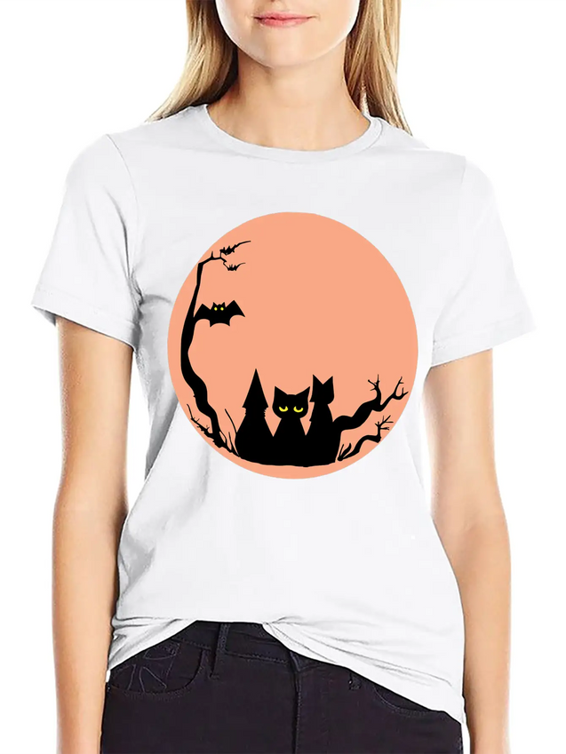 Sad Cat Halloween Vector Lightweight Cotton T-Shirt – Daily Comfort Graphic Shirt