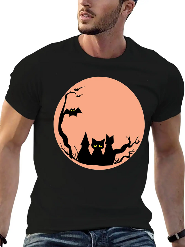 Sad Cat Halloween Vector Lightweight Cotton T-Shirt – Daily Comfort Graphic Shirt