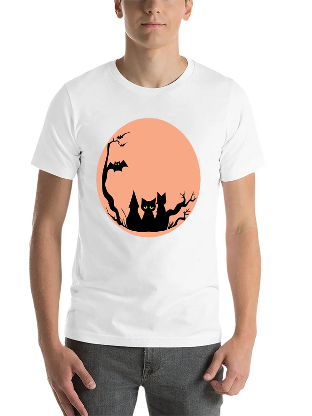 Sad Cat Halloween Vector Lightweight Cotton T-Shirt – Daily Comfort Graphic Shirt
