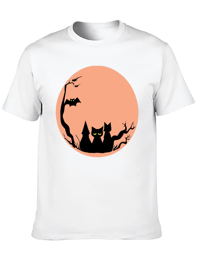 Sad Cat Halloween Vector Lightweight Cotton T-Shirt – Daily Comfort Graphic Shirt