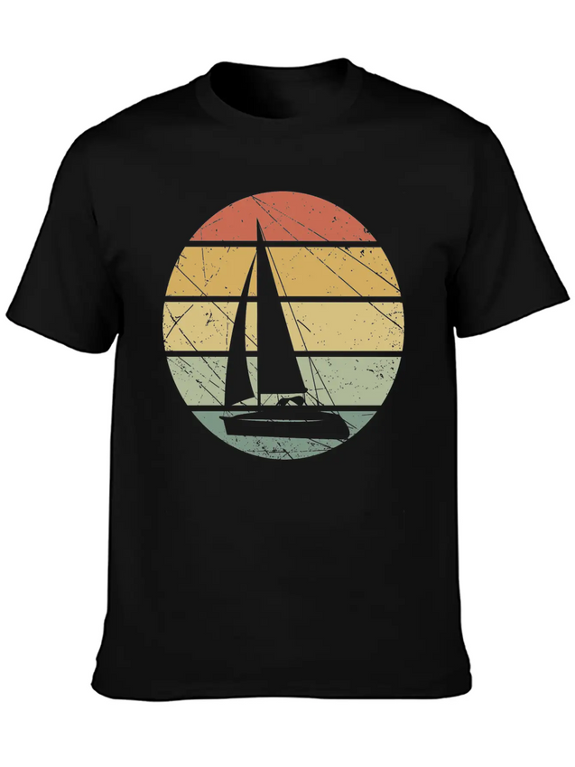 Sailing Retro Lightweight Cotton T-Shirt – Daily Comfort Graphic Shirt
