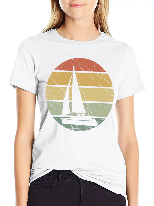Sailing Retro Lightweight Cotton T-Shirt – Daily Comfort Graphic Shirt