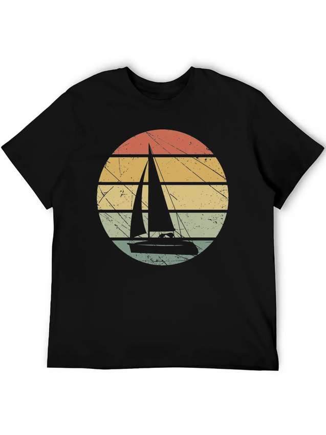 Sailing Retro Lightweight Cotton T-Shirt – Daily Comfort Graphic Shirt