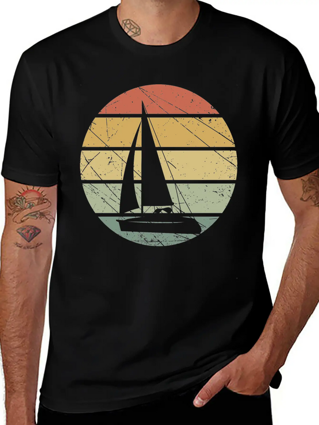 Sailing Retro Lightweight Cotton T-Shirt – Daily Comfort Graphic Shirt
