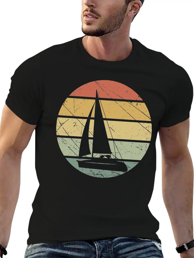 Sailing Retro Lightweight Cotton T-Shirt – Daily Comfort Graphic Shirt