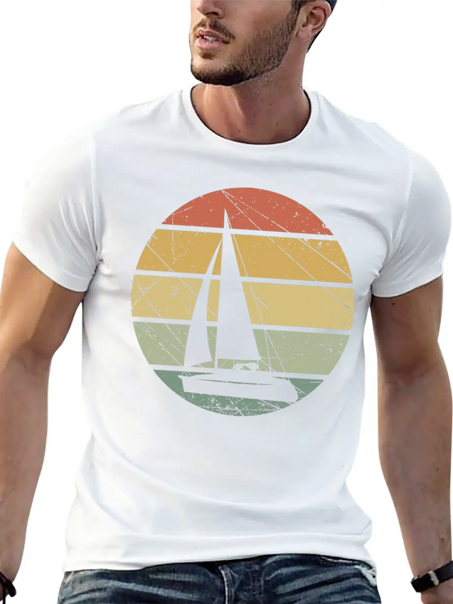 Sailing Retro Lightweight Cotton T-Shirt – Daily Comfort Graphic Shirt
