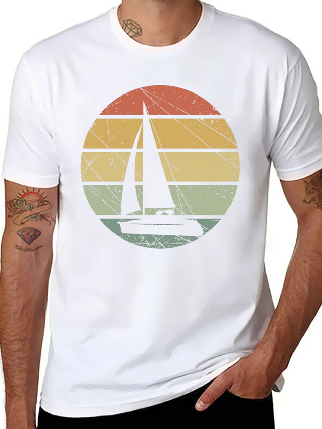 Sailing Retro Lightweight Cotton T-Shirt – Daily Comfort Graphic Shirt