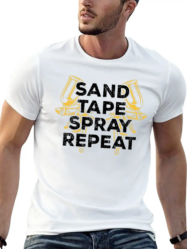 Sand Tape Spray Repeat Auto Body Painter Lightweight Cotton T-Shirt – Daily Comfort Graphic Shirt