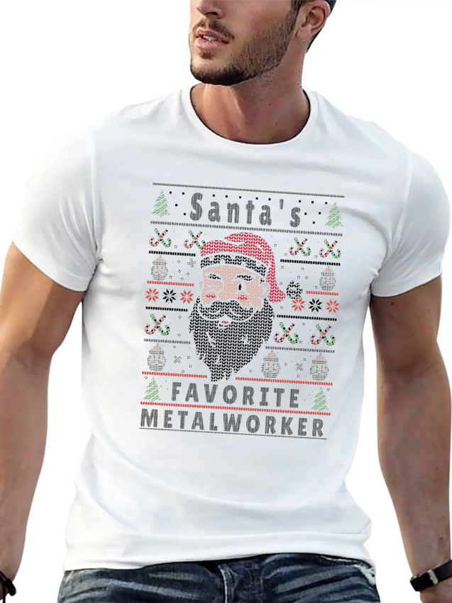 Santas XMAS Ugly Christmas Metalworker Lightweight Cotton T-Shirt – Daily Comfort Graphic Shirt