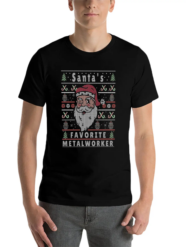 Santas XMAS Ugly Christmas Metalworker Lightweight Cotton T-Shirt – Daily Comfort Graphic Shirt